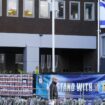 Israel's embassy in Dublin, pictured on 7 November 2023 with floral tributes following the Hamas attack a month prior. Pic: PA