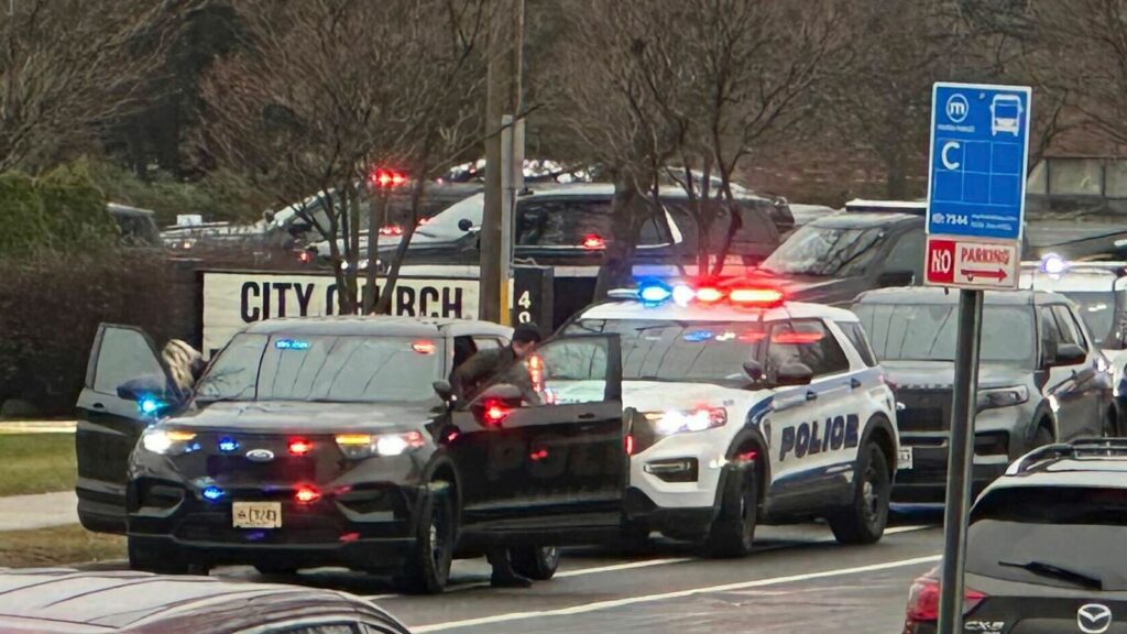 Emergency vehicles at the Abundant Life Christian School in Madison, Wisconsin. Pic: AP