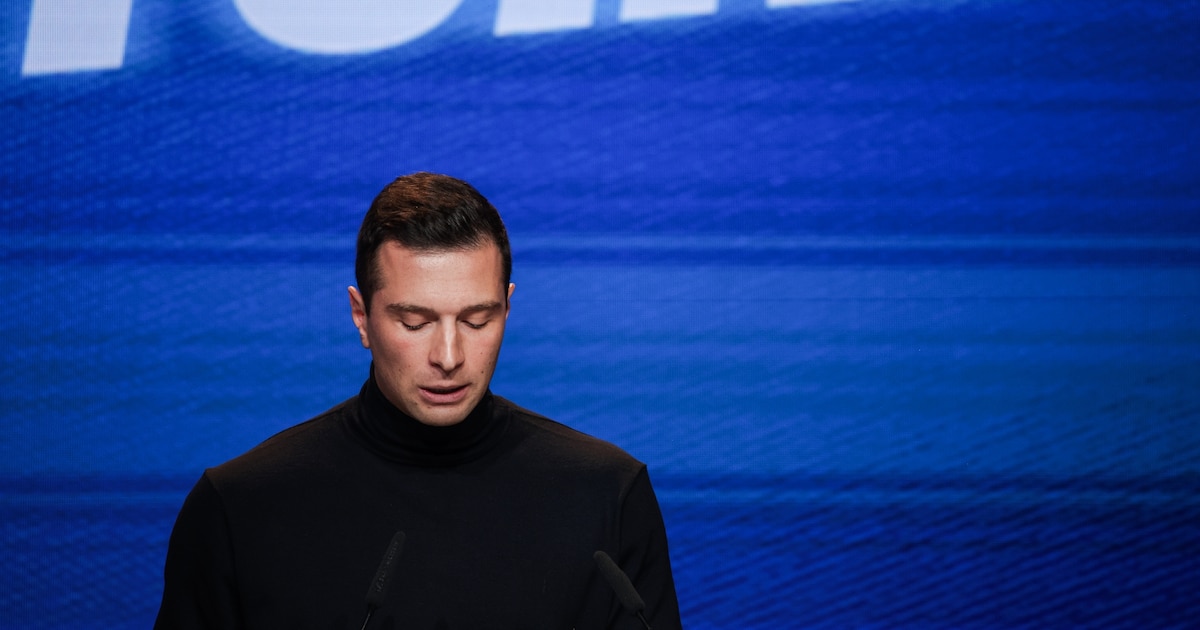 Le président du Rassemblement national (RN) Jordan Bardella lors d'un meeting à Tonneins, dans Lot-et-Garonne, le 10 novembre 2024