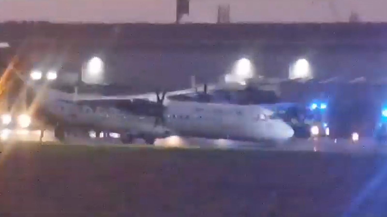 Plane's nose wheel collapses during hard landing at UK airport