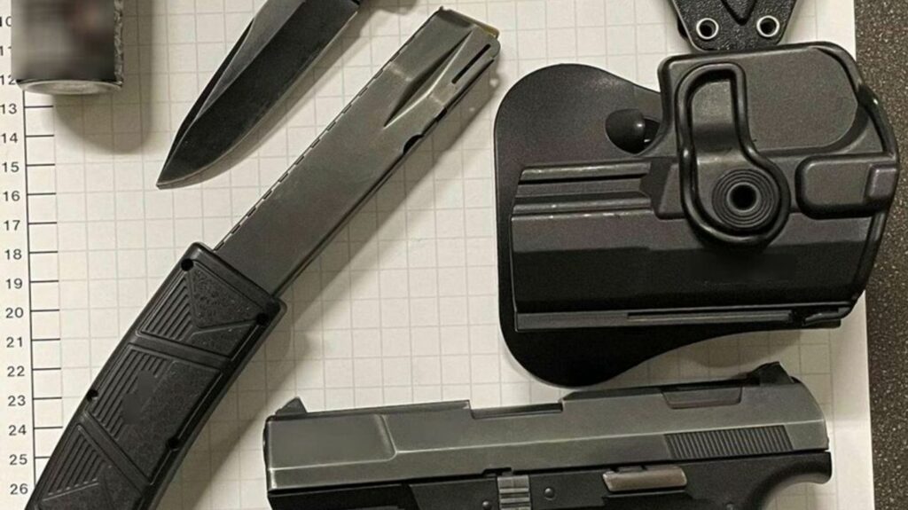 Die Bundespolizei entdeckte Schusswaffen und Messer bei einer Kontrolle. Foto: Bundespolizeidirektion Sankt Augustin/dpa