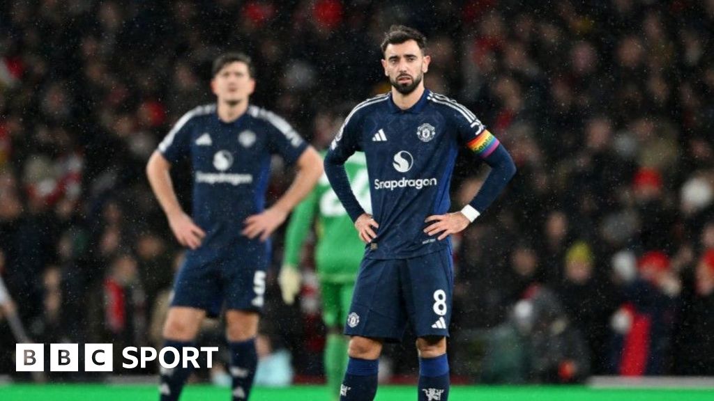 Manchester United skipper Bruno Fernandes (right) and defender Harry Maguire looking dejected during the 2-0 defeat at Arsenal