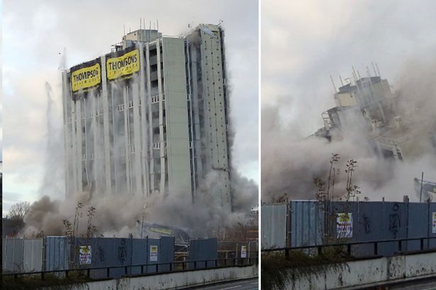 Moment UK tower block collapses in puff of smoke in 'overwhelming' explosive demolition