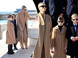 Princess Gabriella of Monaco matches her mother Charlene in tan coat and shades (while brother Jacques, 9, twins with dad Albert)