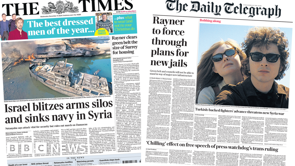 The Papers:  Israel 'sinks navy' in Syria and Rayner to force through jail plans