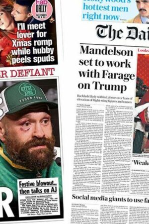 The Papers: Mandelson seeks Farage 'help' with Trump and 'not over' for Fury