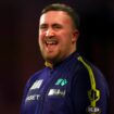 Luke Littler reacts during his quarter-final victory over Nathan Aspinall. Pic: Reuters