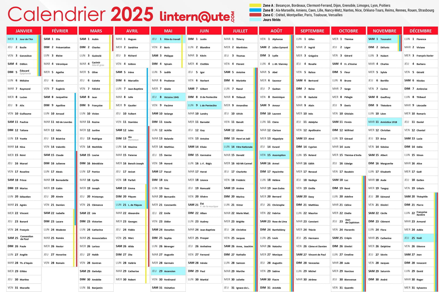 Calendrier 2025 : votre agenda annuel et gratuit à télécharger et à imprimer