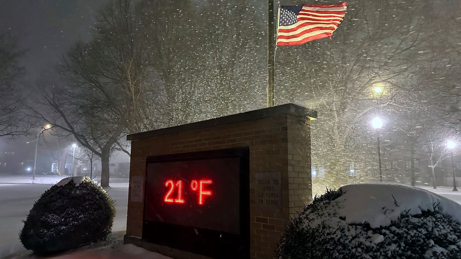 Snow fall hits New York on Saturday night. Pic: AP