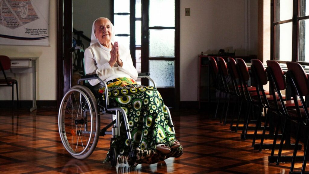 Sister Inah Canabarro has become the oldest living person. Pic: Carlos Macedo/LongeviQuest/AP