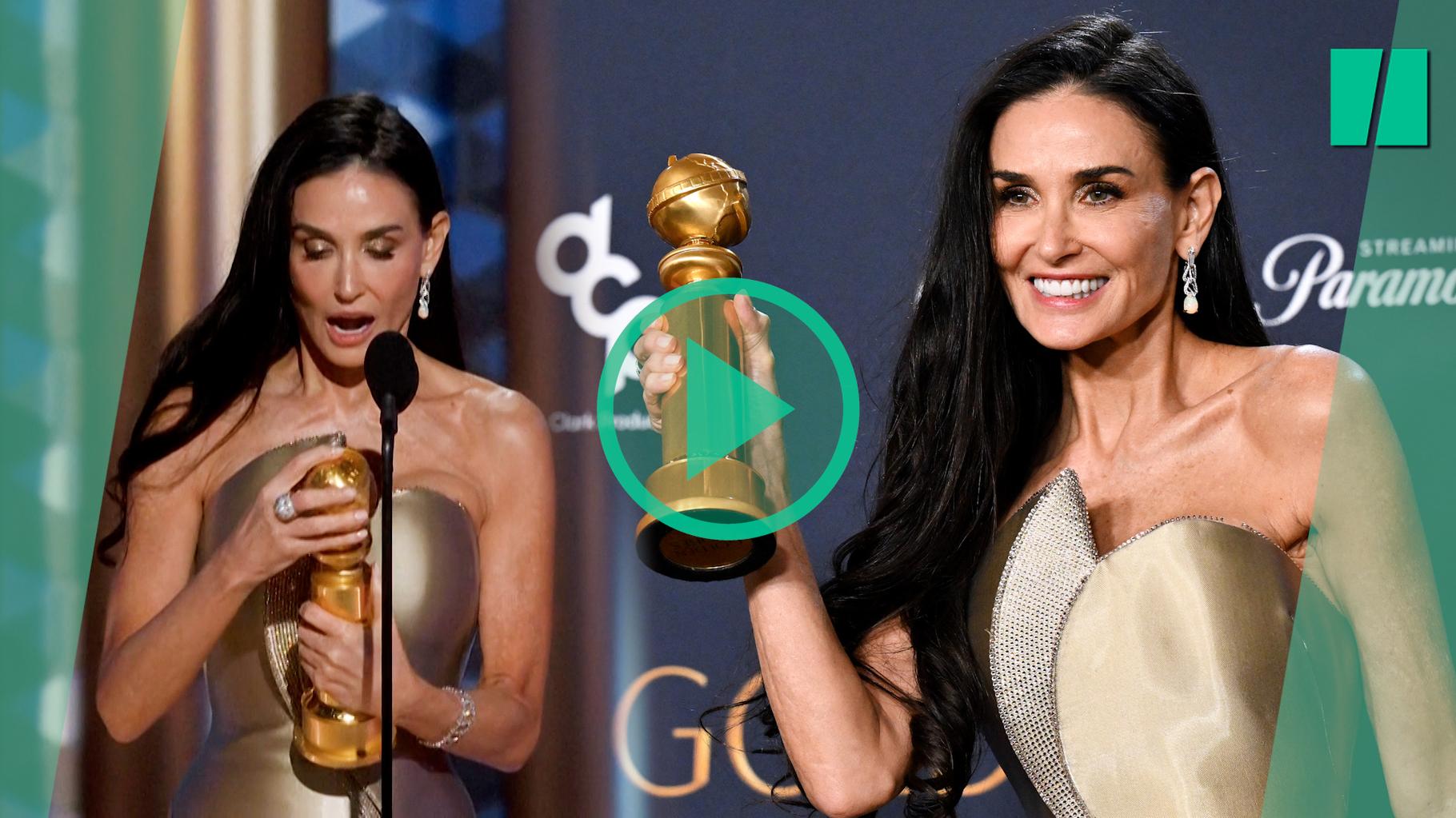 Aux Golden Globes, Demi Moore récompensée pour « The Substance », le premier prix de sa carrière