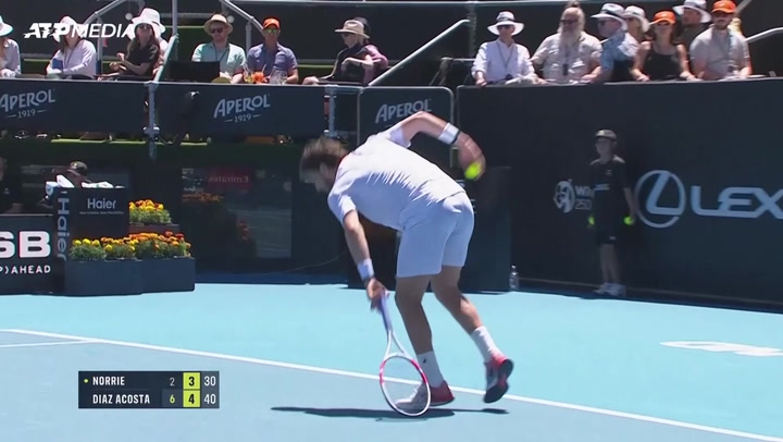 Moment tennis player accidentally hits spectator with thrown racquet