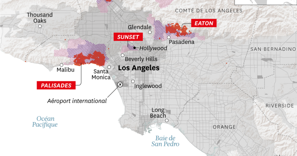 Incendies à Los Angeles : une carte pour saisir l’ampleur de “la tempête de feu”