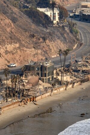 Des maisons détruites par un incendie, le 9 janvier 2025 à Malibu (Etats-Unis)