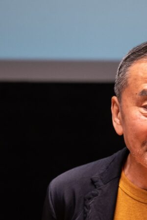 Japanese writer Haruki Murakami attends a press conference during a media preview of The Waseda International House of Literature, also known as Haruki Murakami Library, which is designed by Japanese architect Kengo Kuma, at Waseda University in Tokyo on September 22, 2021. (Photo by Philip FONG / AFP)