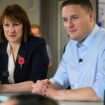 Chancellor of the Exchequer Rachel Reeves and Health Secretary Wes Streeting speak with members of the staff as they visit St. George's Hospital, on October 28, 2024 in London, Britain. Leon Neal/Pool via REUTERS