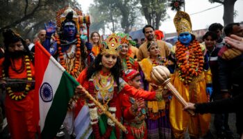 Artists arrive ahead of the Maha Kumbh mela. Pic: Reuters