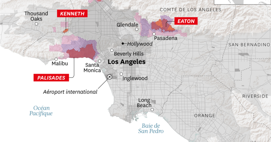 La carte des incendies à Los Angeles : retour du vent et situation “extrêmement dangereuse”