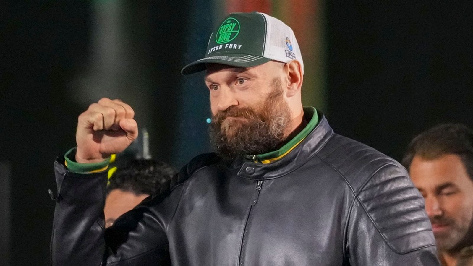 Britain's Tyson Fury arrives for the weigh-in of his WBA, WBO, and WBC heavyweight title boxing bout against World Champion Ukraine's Oleksandr Usyk in Riyadh, Saudi Arabia, Friday, Dec. 20, 2024. (AP Photo/Frank Augstein)