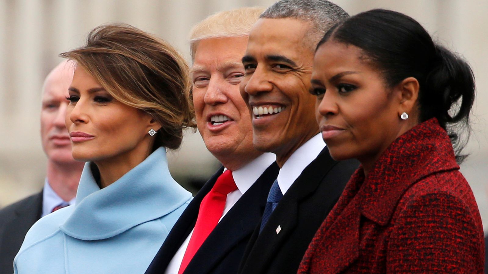 U.S. President Donald Trump and first lady Melania Trump see off former U.S. President Barack Obama and his wife Michelle Obama as they depart following Trump's inauguration at the Capitol in Washington, U.S. January 20, 2017. REUTERS/Jonathan Ernst