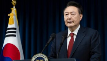 President Yoon Suk Yeol speaks at the presidential office in Seoul. Pic: AP