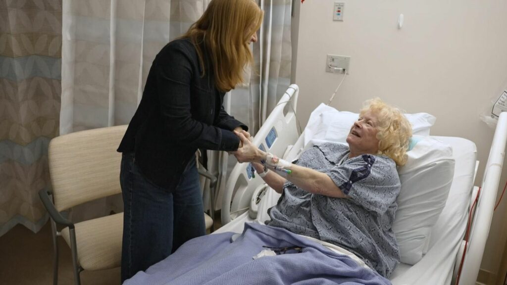 Sky's Martha Kelner with Liz Lerner in hospital