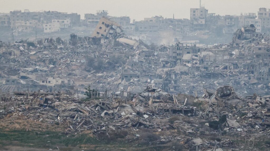 Destroyed buildings in north Gaza. Pic: Reuters