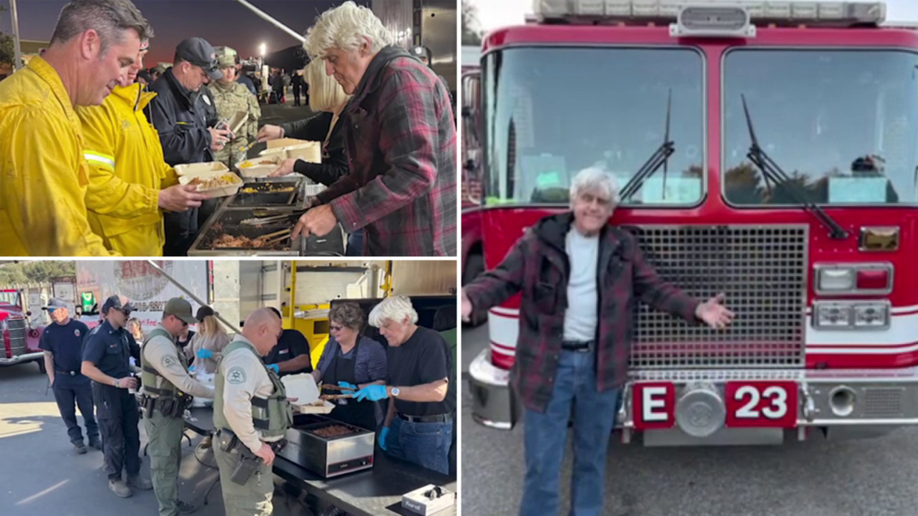 Jay Leno serves meals to Los Angeles first responders as deadly wildfires rage on