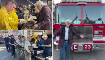 Jay Leno serves meals to Los Angeles first responders as deadly wildfires rage on