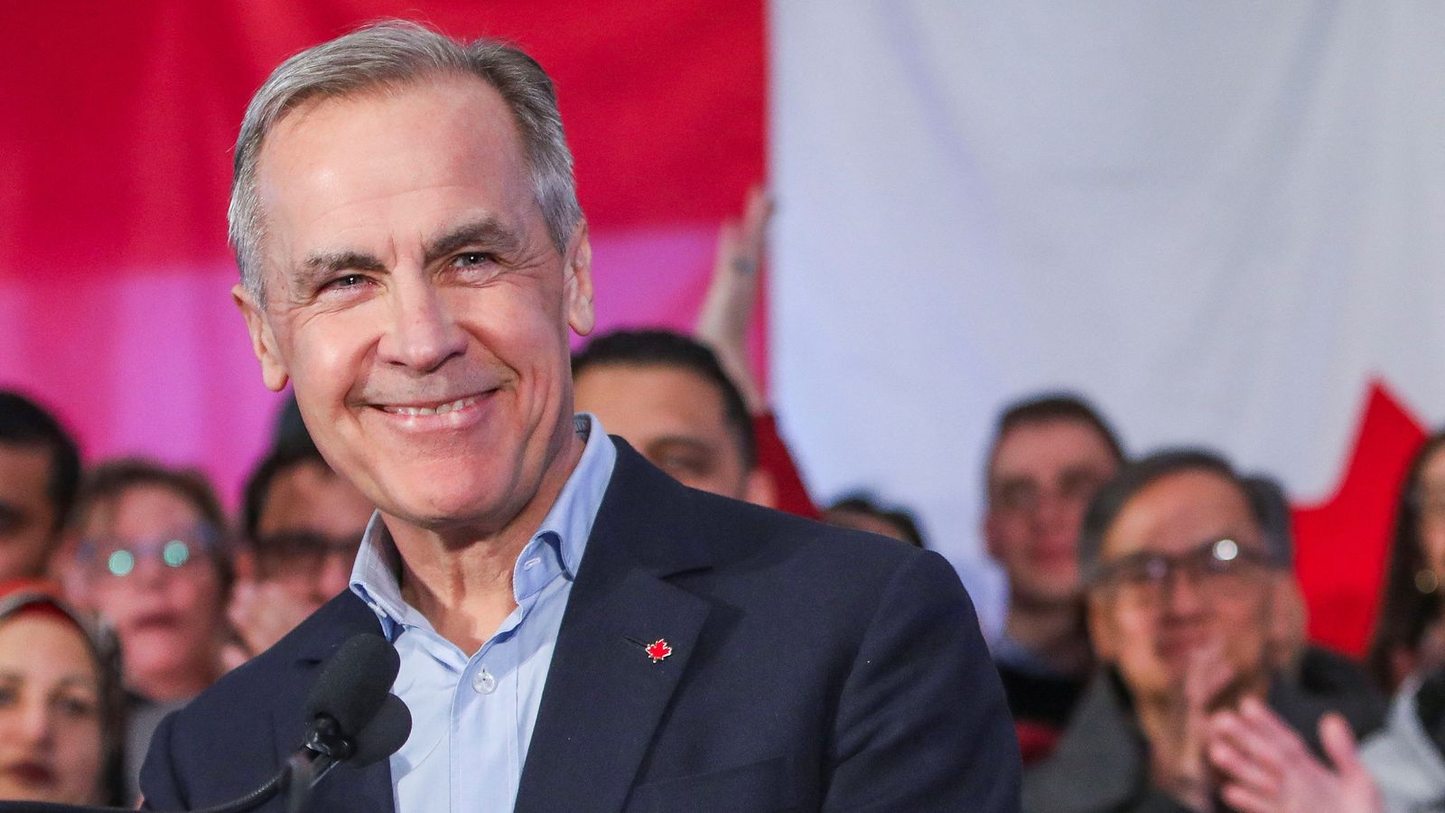 Mark Carney making the announcement in Edmonton. Pic: Reuters