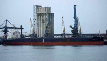 cargo ship Pola Ariake, which officials have linked to Russian ownership, seized by customs officials in the Port of Lorient following sanctions imposed against Russia after Russia?s invasion of Ukraine