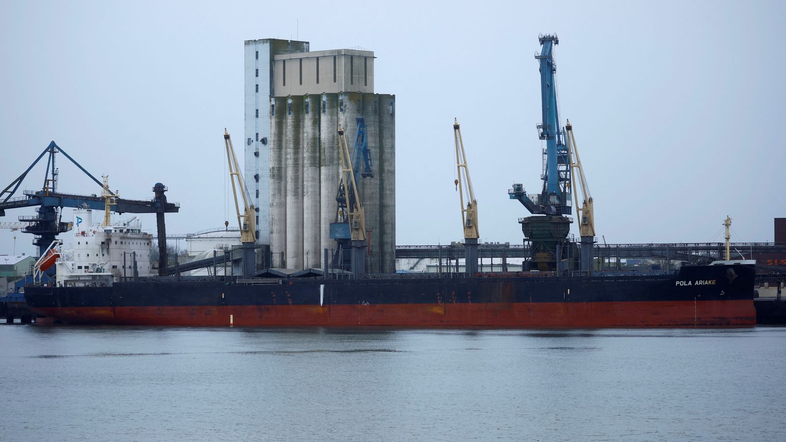 cargo ship Pola Ariake, which officials have linked to Russian ownership, seized by customs officials in the Port of Lorient following sanctions imposed against Russia after Russia?s invasion of Ukraine