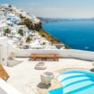 White architecture on Santorini island, Greece. Swimming pool in luxury hotel. Beautiful view on the sea. Pic: iStock