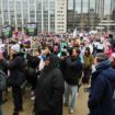 A group gathers at Franklin Park before the People's March. Pic: AP