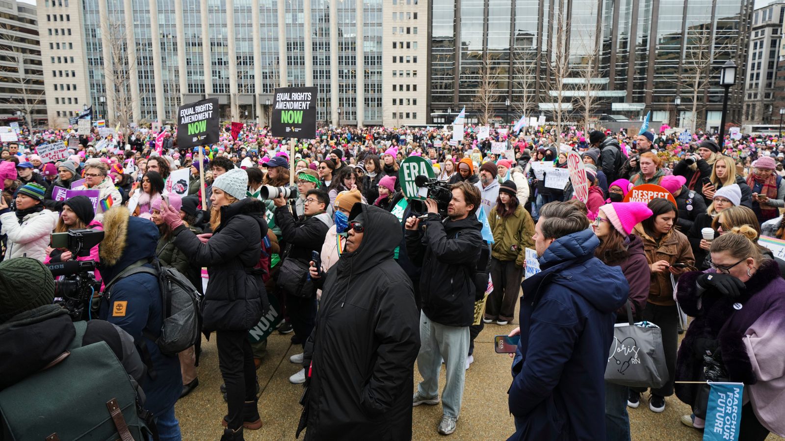 A group gathers at Franklin Park before the People's March. Pic: AP