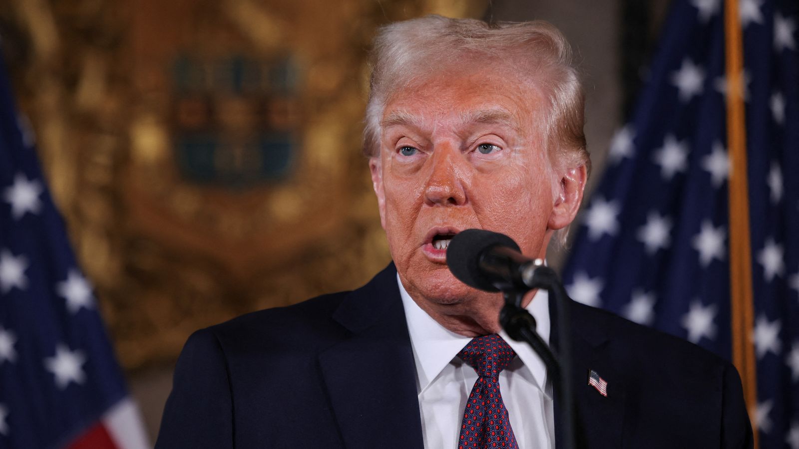 U.S. President-elect Donald Trump makes remarks at Mar-a-Lago in Palm Beach, Florida, U.S. January 7, 2025. REUTERS/Carlos Barria