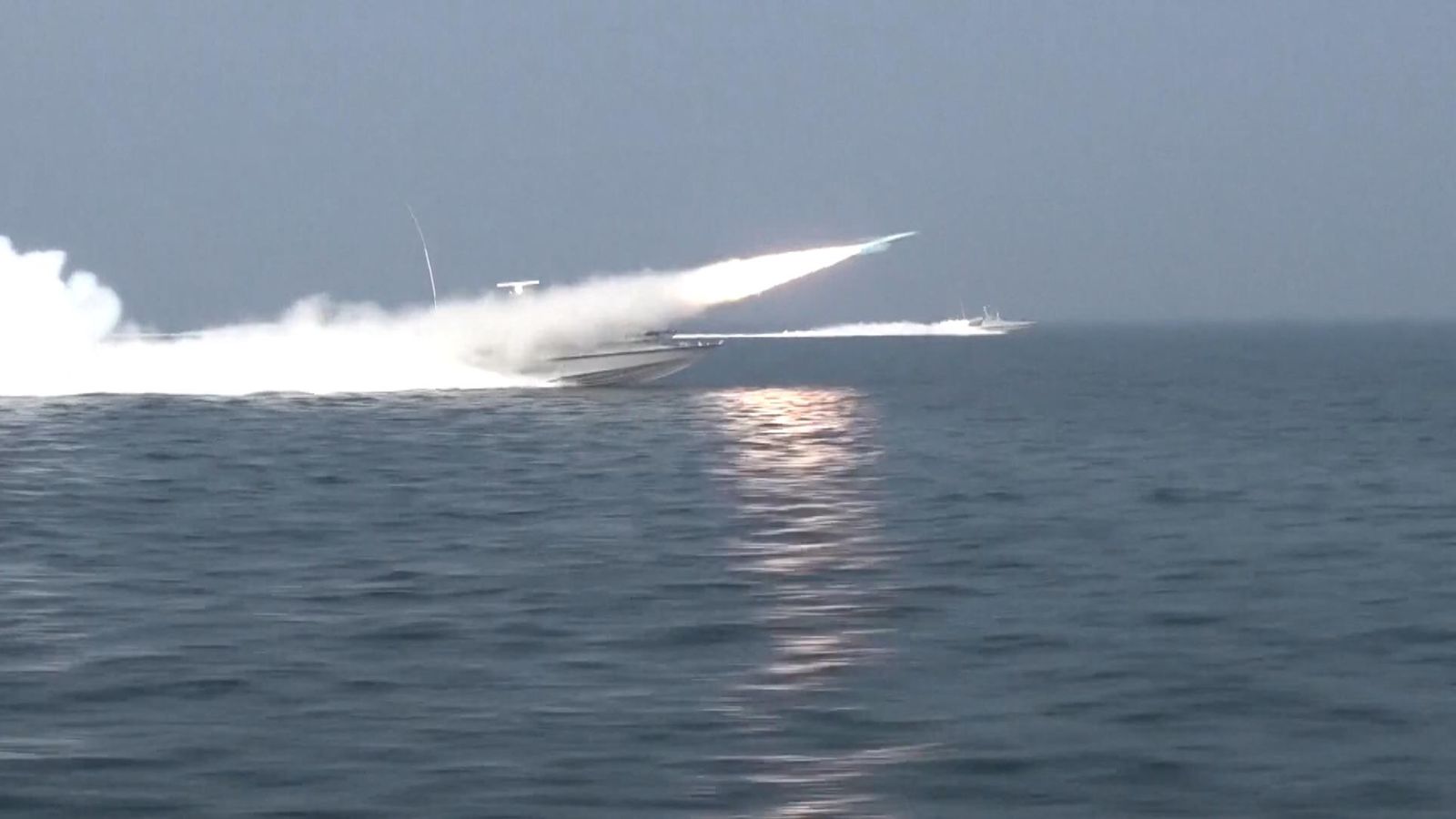 Iran underground naval base has speed boats which can launch missiles. Pic: APTN