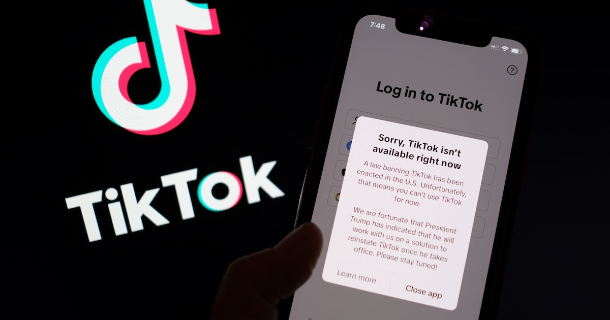 Le message affiché sur l'application TikTok dimanche