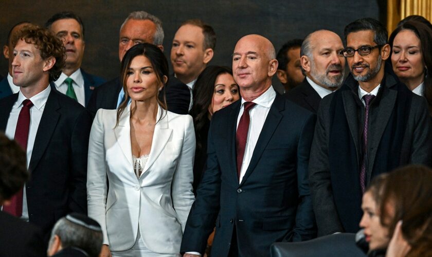 Jeff Bezos’ fiancée Lauren Sanchez sparks backlash at Trump inauguration with lingerie-inspired outfit