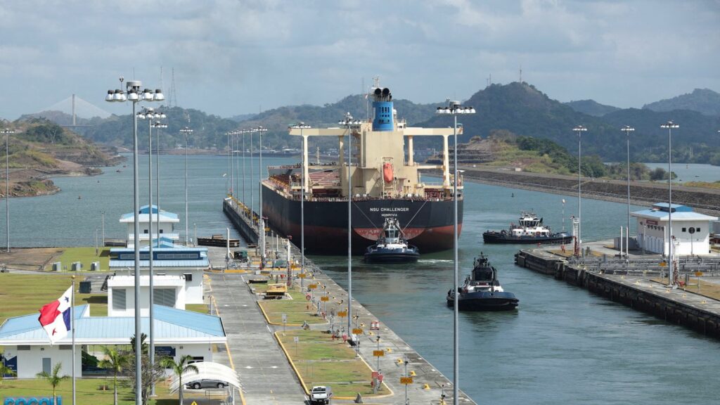 A carrier makes its way through the Panama Canal. Pic: Reuters