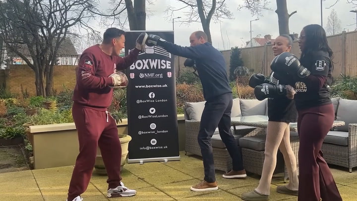 Prince William throws punches as he joins charity boxing class