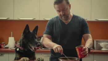 Anti as Brandy the Dog and Ricky Gervais as Tony. Pic: Rex/Natalie Seery/Netflix/Kobal/Shutterstock