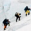 An expedition team climbing Mount Everest. Pic: AP