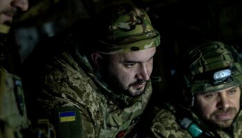 KHARKIV OBLAST, UKRAINE - JANUARY 16: Ukrainian soldiers are seen in a defensive position in their defensive position near the Russian border in the Kharkiv Oblast, Ukraine on January 16, 2025. Jose Colon / Anadolu (Photo by JOSE COLON / ANADOLU / Anadolu via AFP)