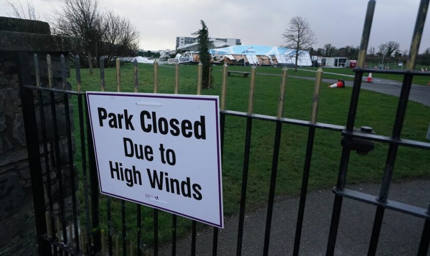 An ice skating facility in Blanchardstown, Dublin, destroyed by strong winds. File pic: PA