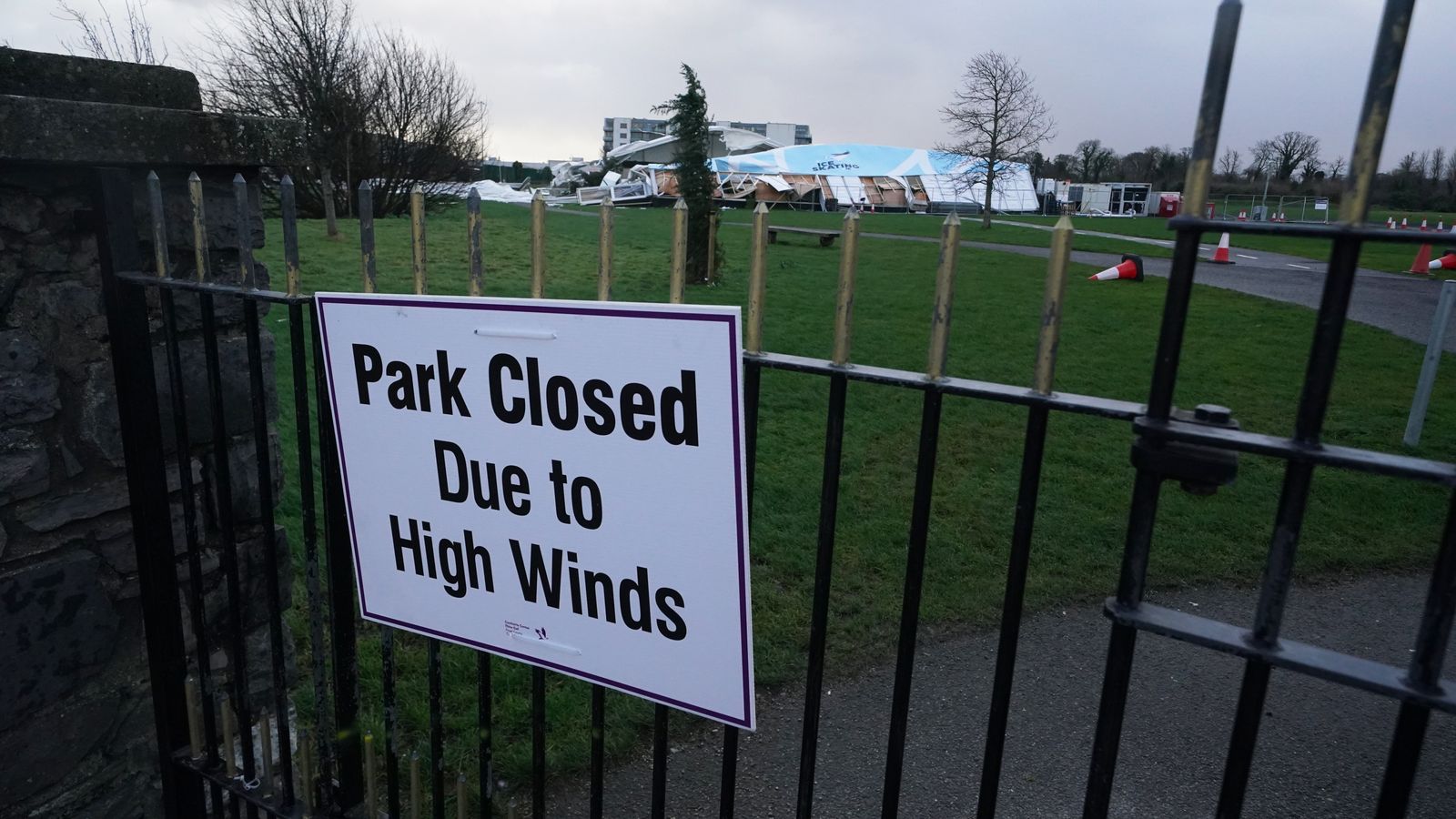 An ice skating facility in Blanchardstown, Dublin, destroyed by strong winds. File pic: PA