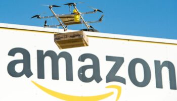 An Amazon drone prototype at the company's logistics centre in Leipzig. Pic: Peter Endig/picture-alliance/dpa/AP