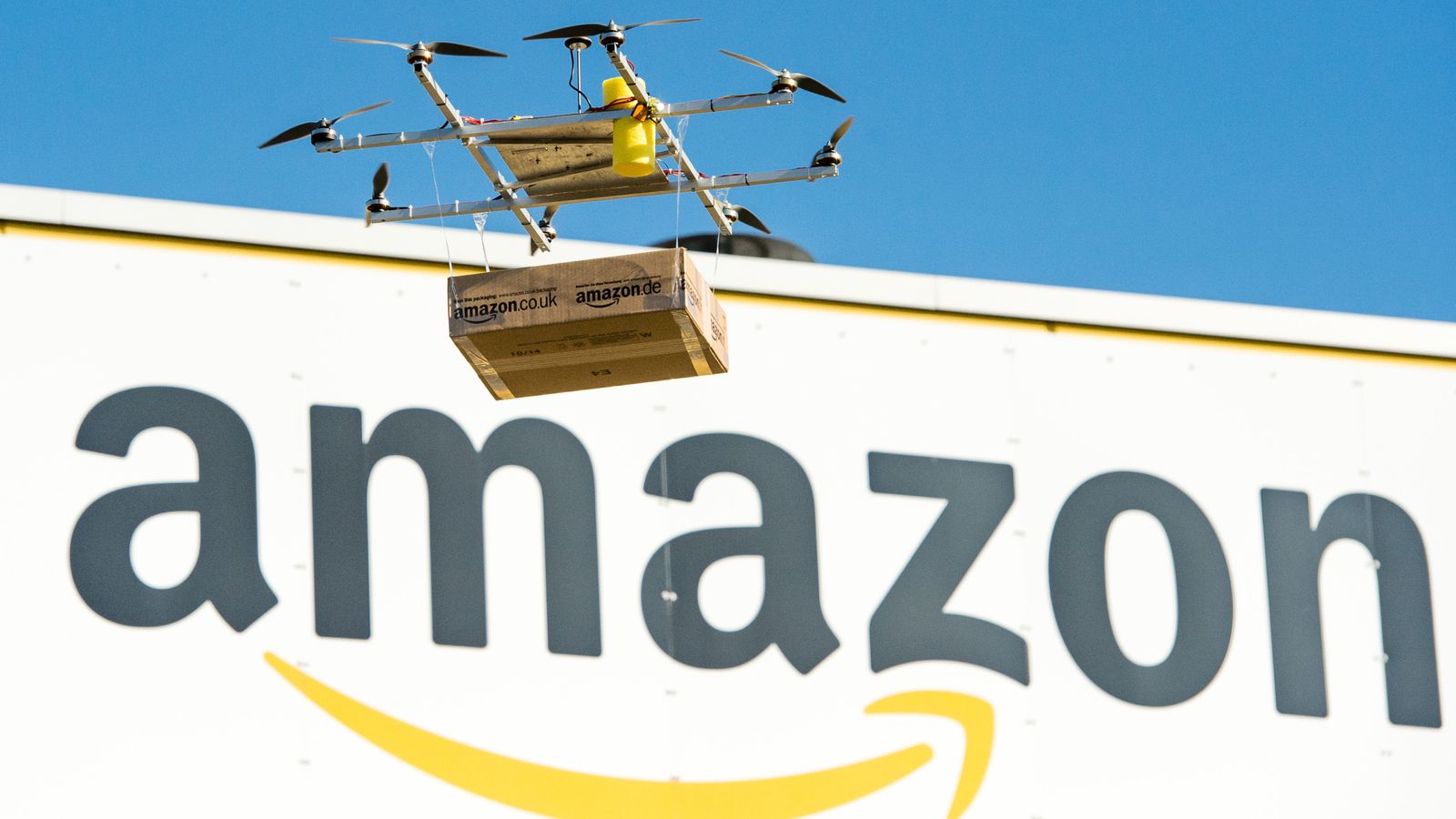 An Amazon drone prototype at the company's logistics centre in Leipzig. Pic: Peter Endig/picture-alliance/dpa/AP