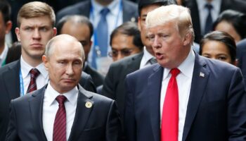 Les présidents russe Vladimir Poutine et américain Donald Trump, le 11 novembre 2017 à Danang (Vietnam)