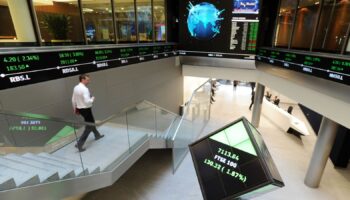 File photo dated 04/10/16 of an electronic ticker tape showing the FTSE 100 inside the London Stock Exchange. The FTSE 100 is celebrating its 40th anniversary, as firms from Barclays to Sainsbury's remain a fixture of the UK's top stock market index. Dubbed the Footsie, the index containing the biggest 100 companies on the London Stock Exchange (LSE) launched on January 3 1984. Issue date: Wednesday January 3, 2024. Pic: Nicholas .T. Ansell